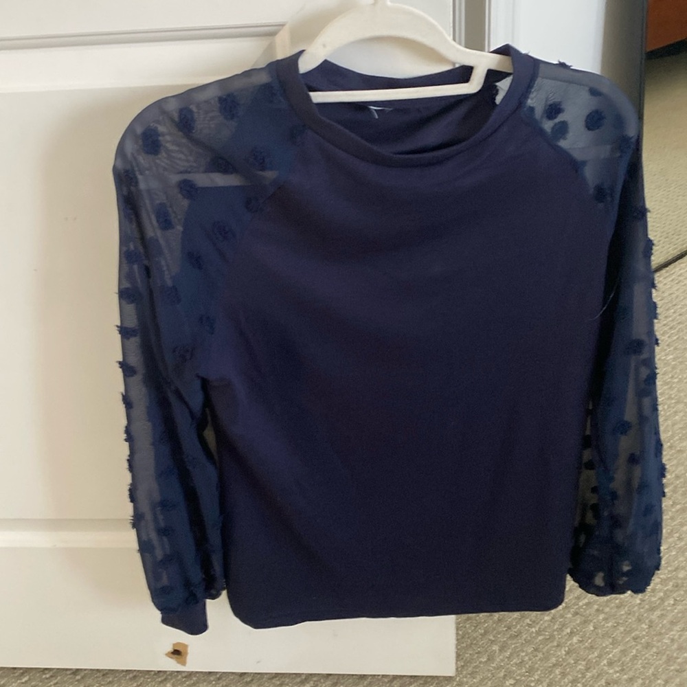 Brand New Navy Shirt (sheer sleeves)